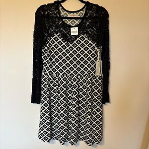 Altar'd State Black and White Patterned Long Sleeve Dress
